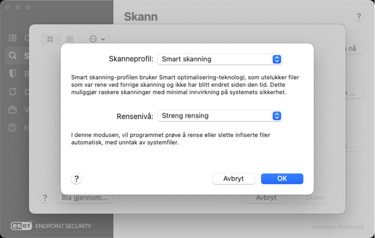 Skanneprofil og rengjøringsnivå