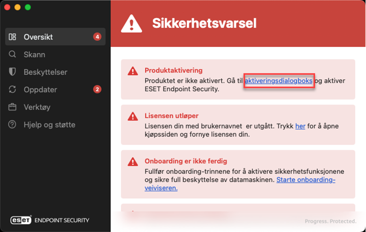 ESET Endpoint Security-appoversikt ESET Endpoint Security-appoversikt