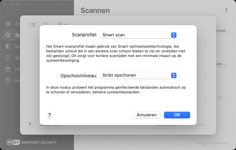 Scanprofiel en opschoningsniveau
