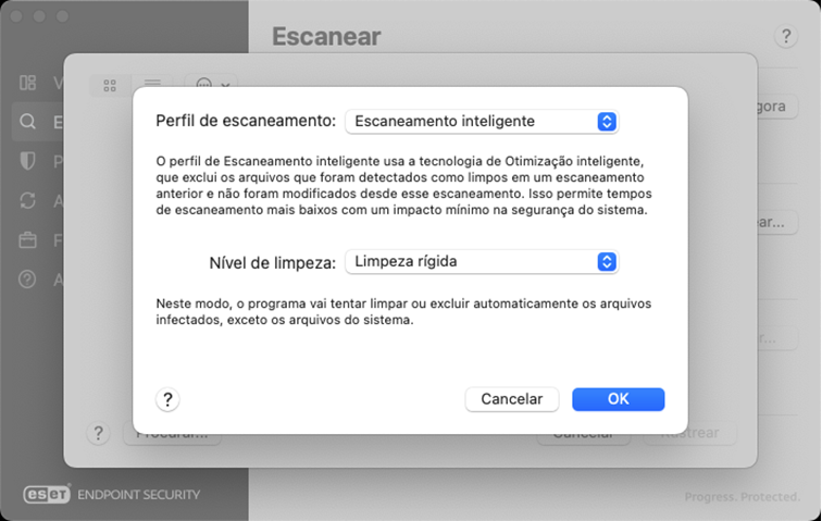 Perfil de escaneamento e nível de limpeza