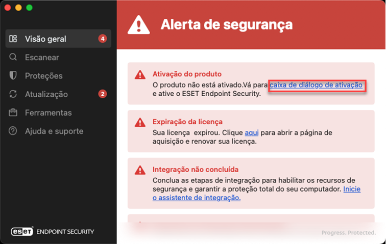 Visão geral do aplicativo ESET Endpoint Security