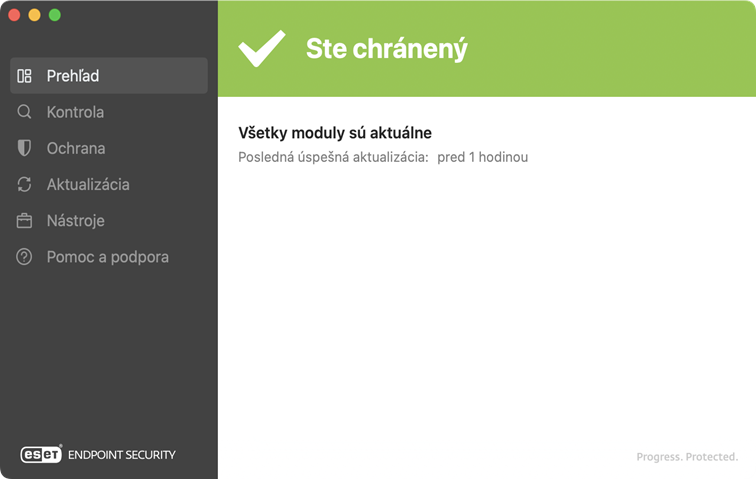 Obrazovka stavu ochrany v programe ESET Endpoint Security Obrazovka stavu ochrany v programe ESET Endpoint Security