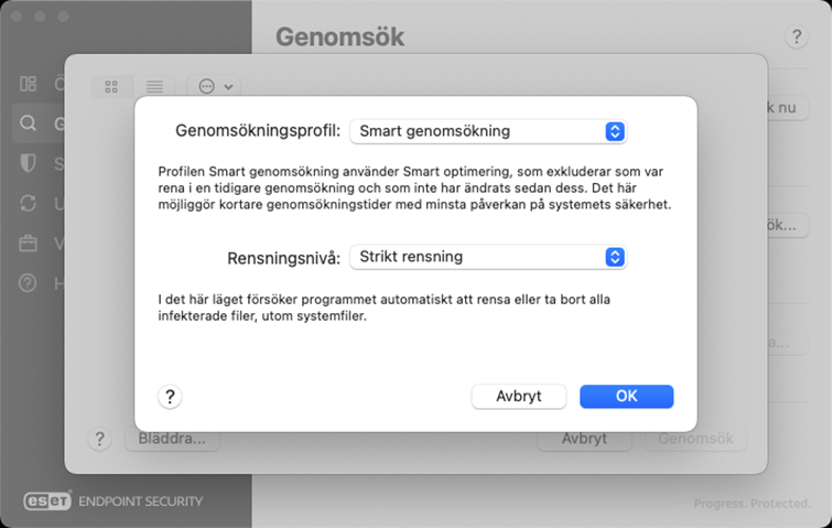 Genomsökningsprofil och rensningsnivå