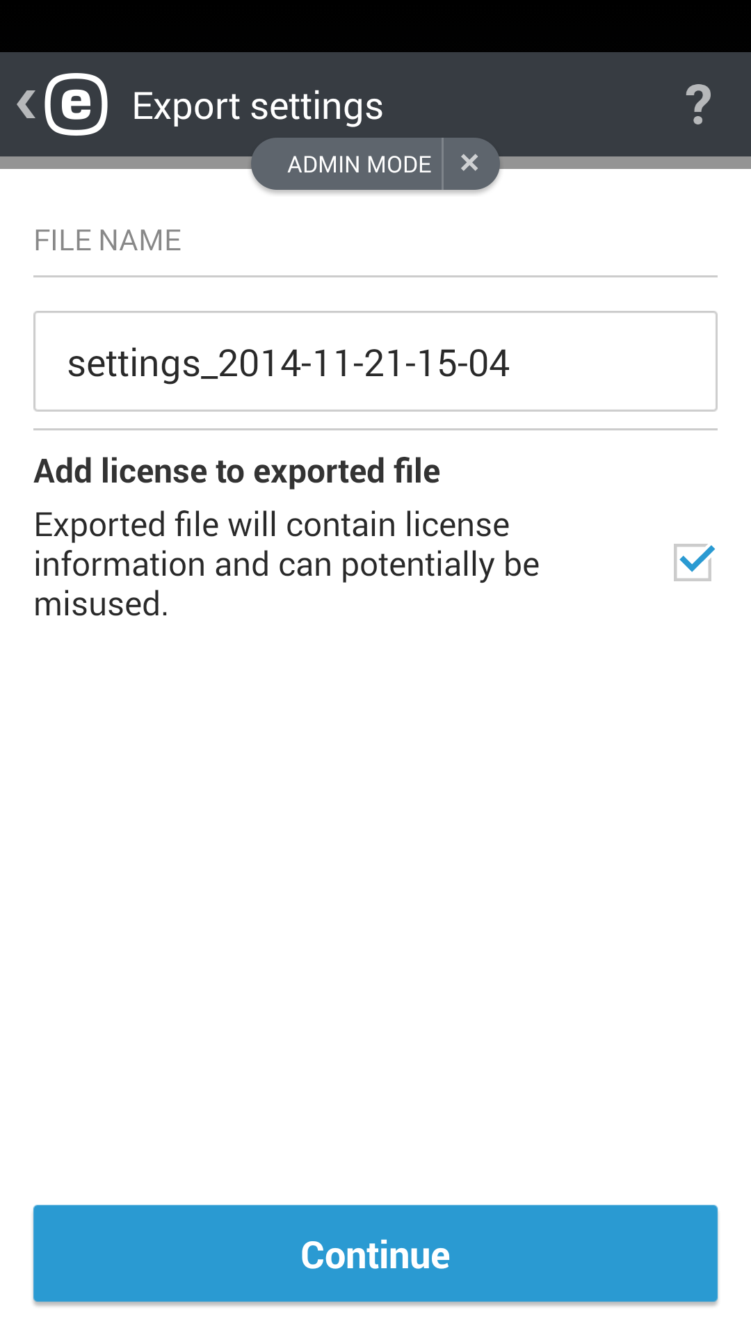 Export settings