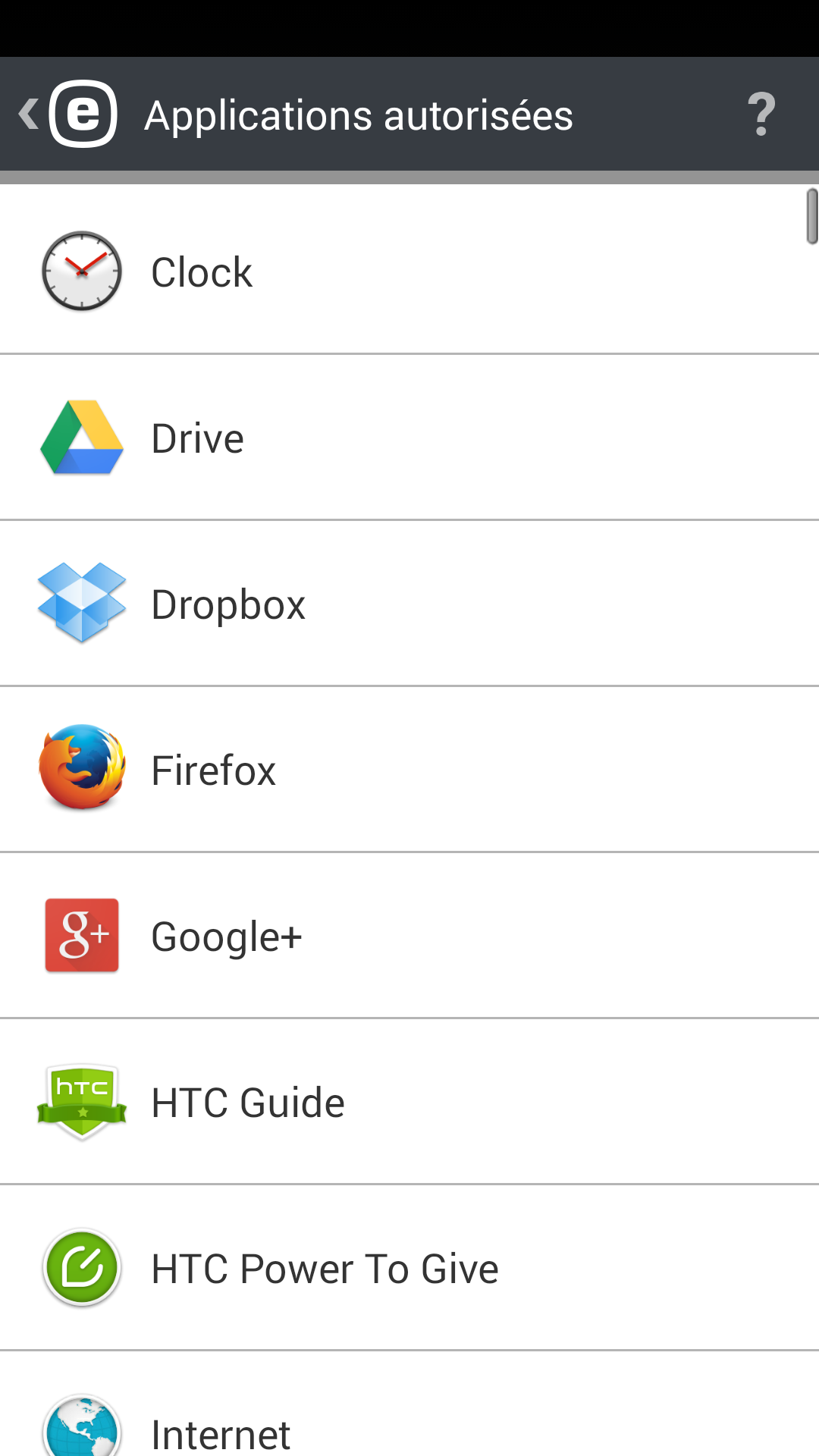 Applications autorisées
