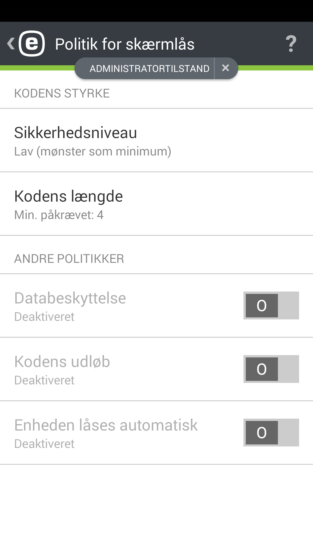 Politik for skærmlås