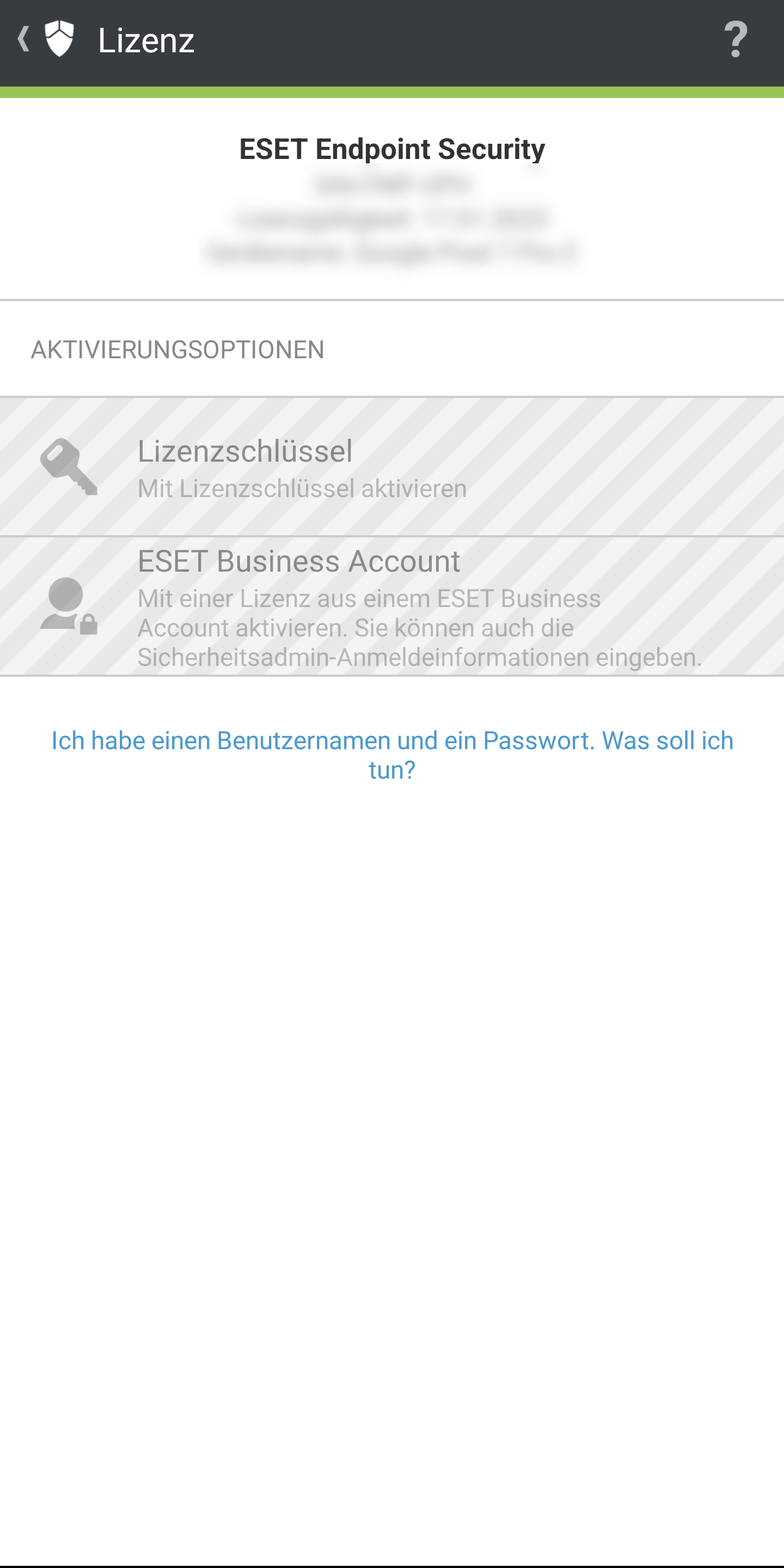 Aktivierungsbildschirm Aktivierungsbildschirm