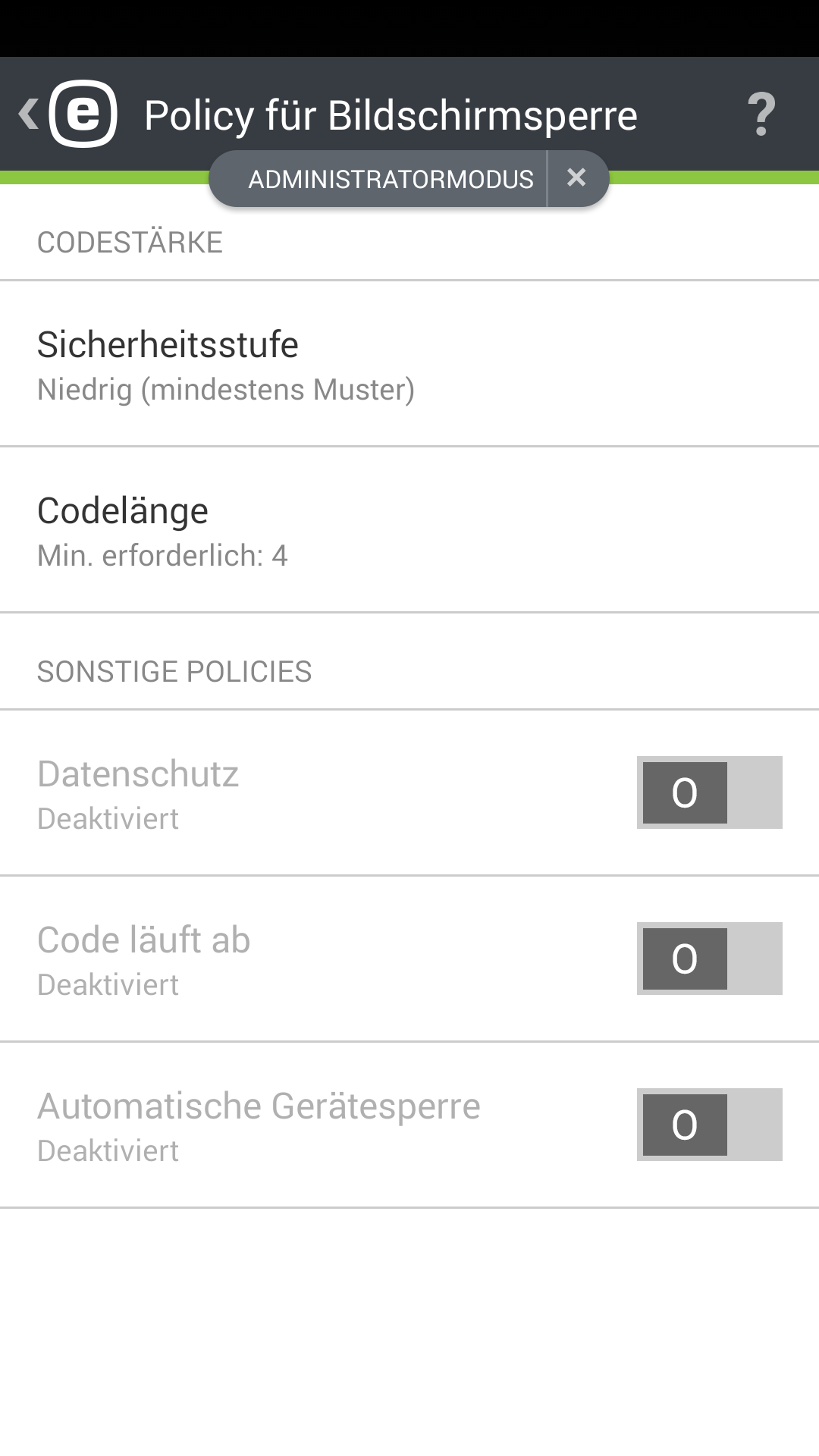 Policy für Bildschirmsperre