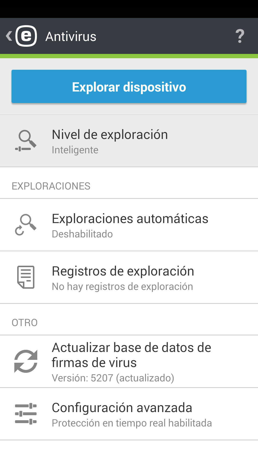 Opciones de antivirus