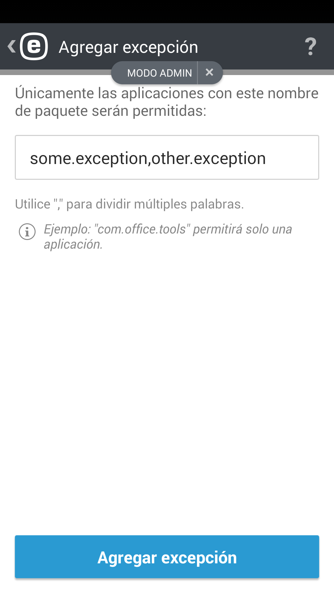 Agregar excepción