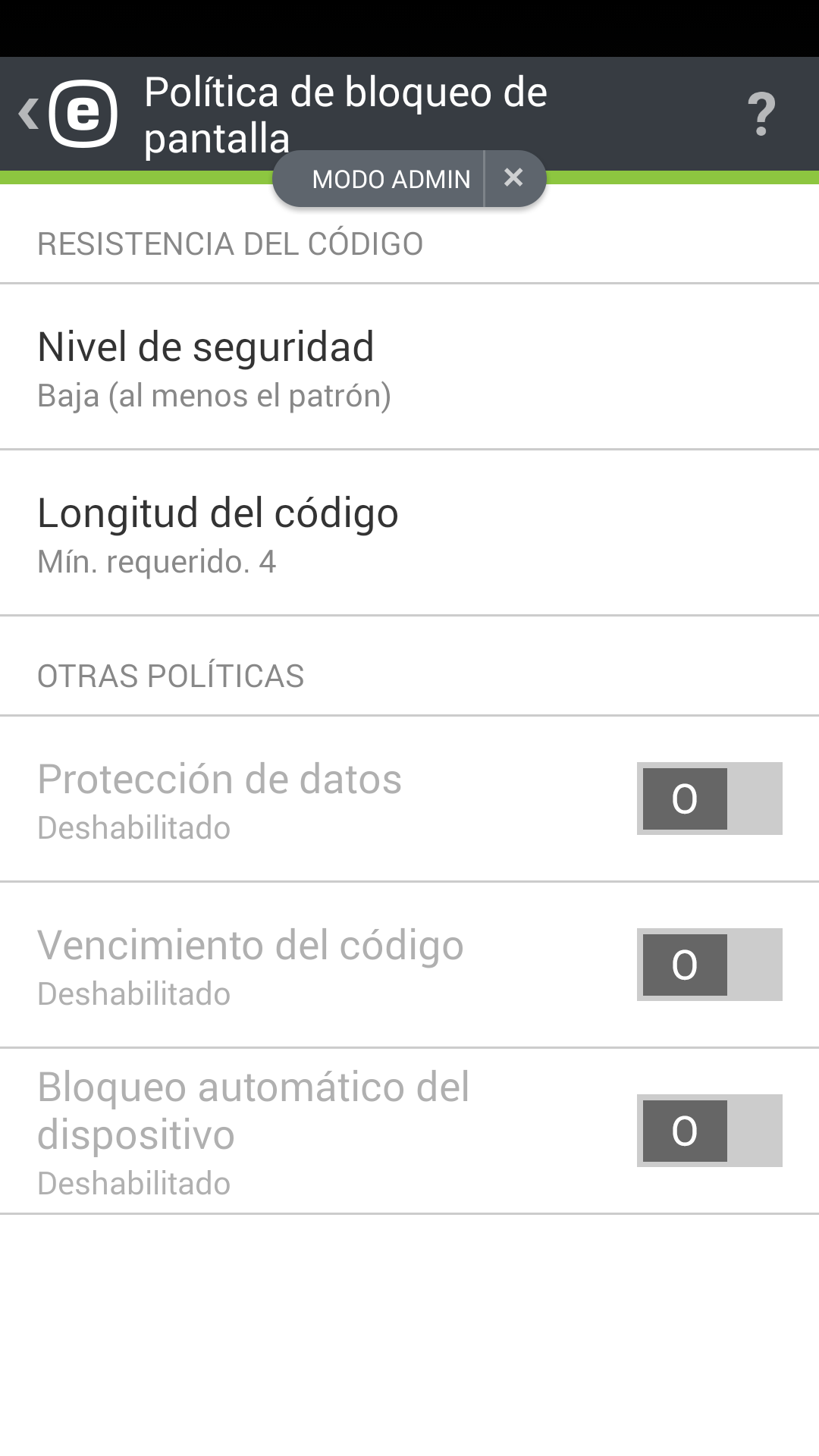 Política de bloqueo de pantalla