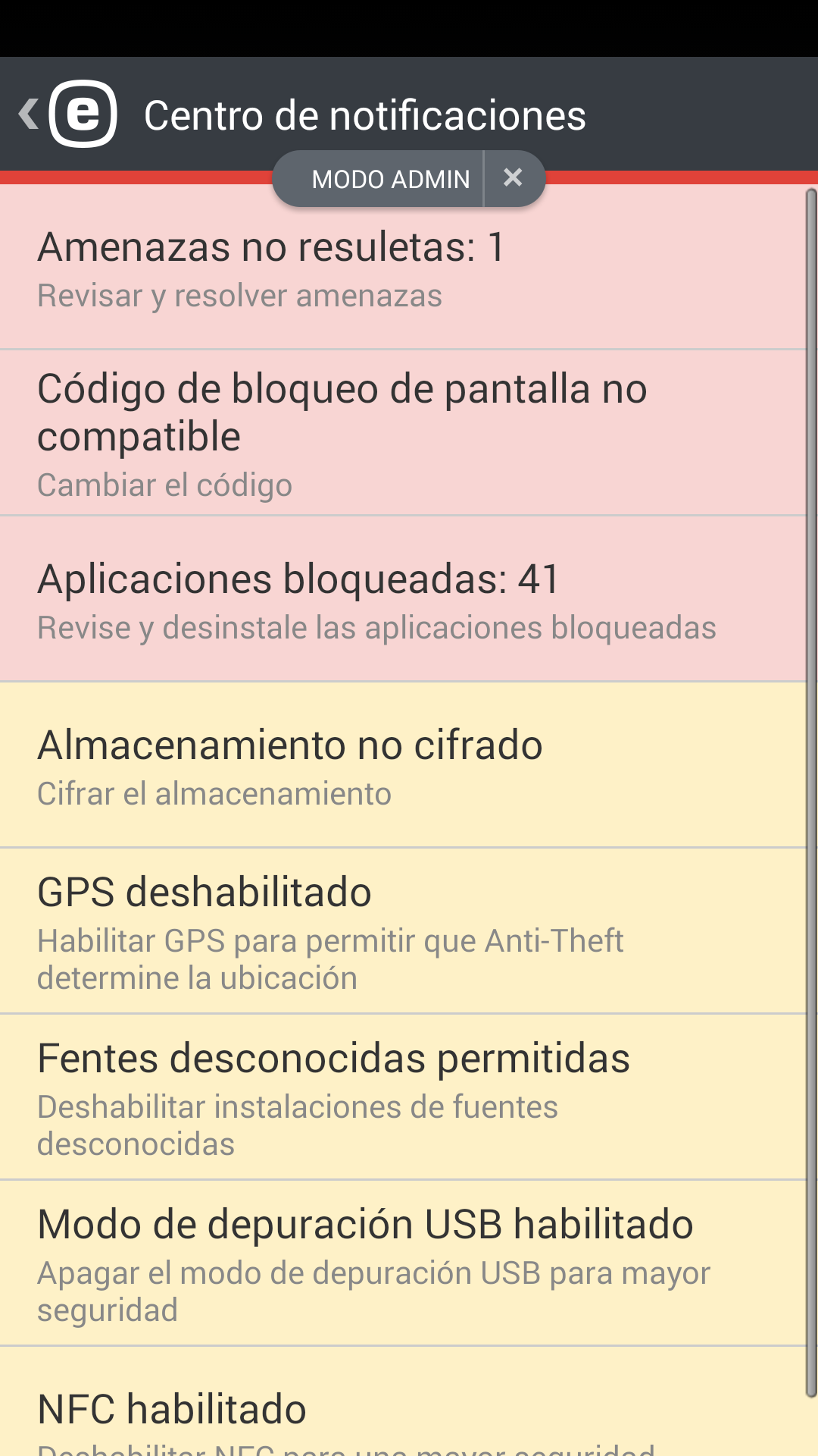 Política de configuraciones del dispositivo