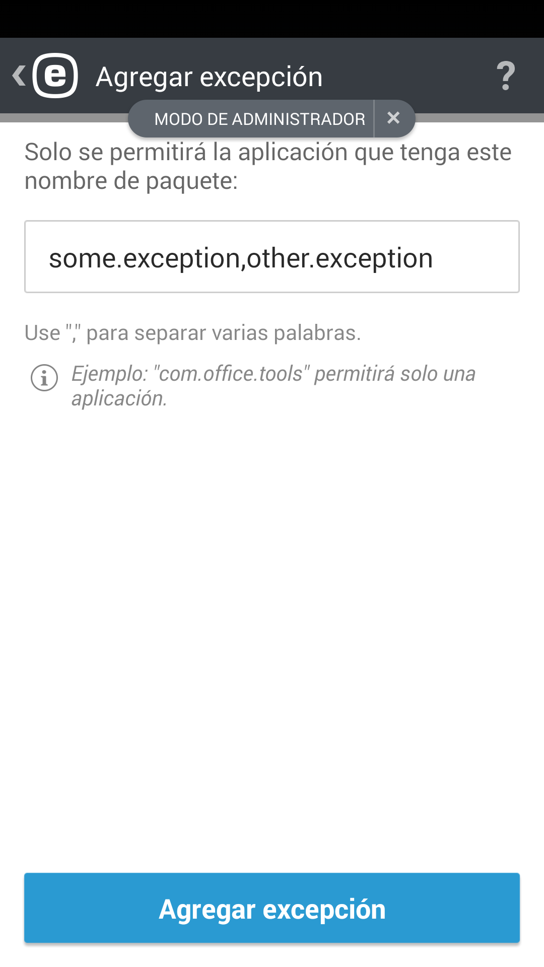 Agregar excepción Agregar excepción