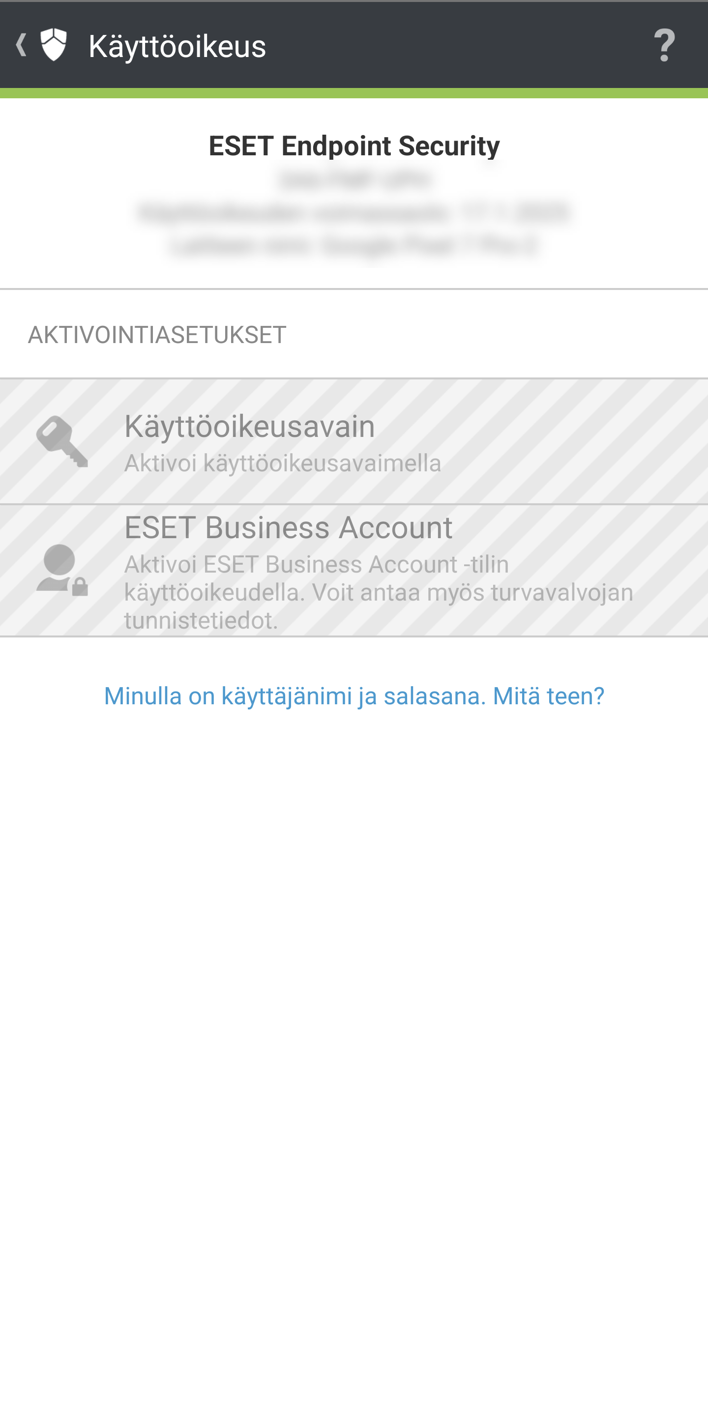Aktivointinäyttö