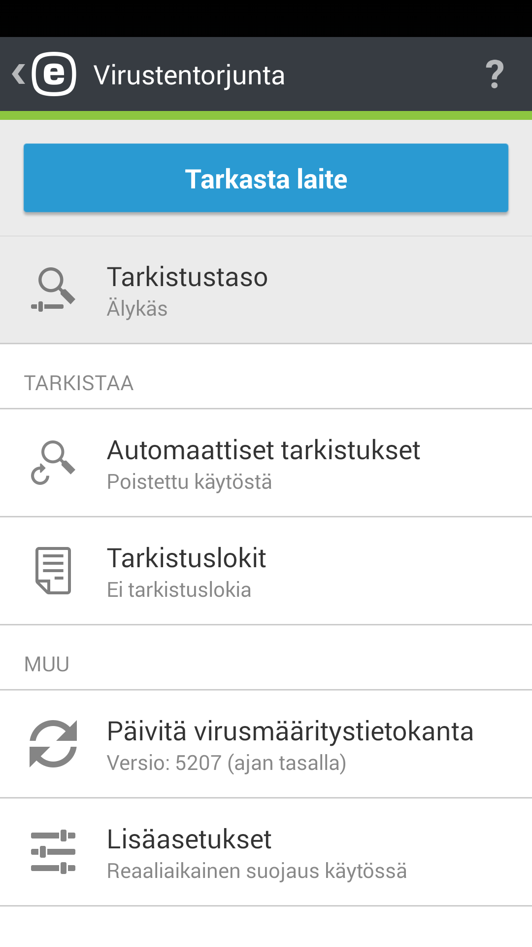 Virustentorjunnan asetukset