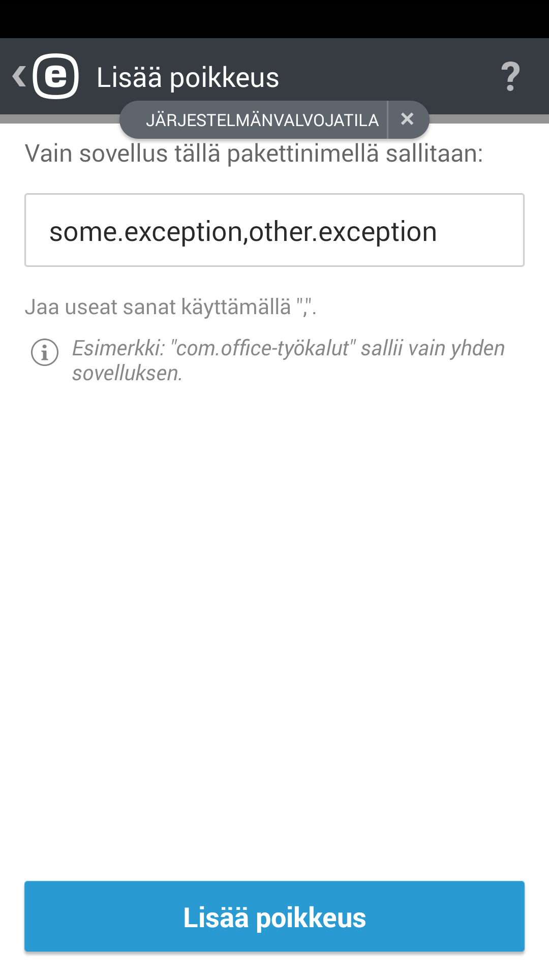 Lisää poikkeus