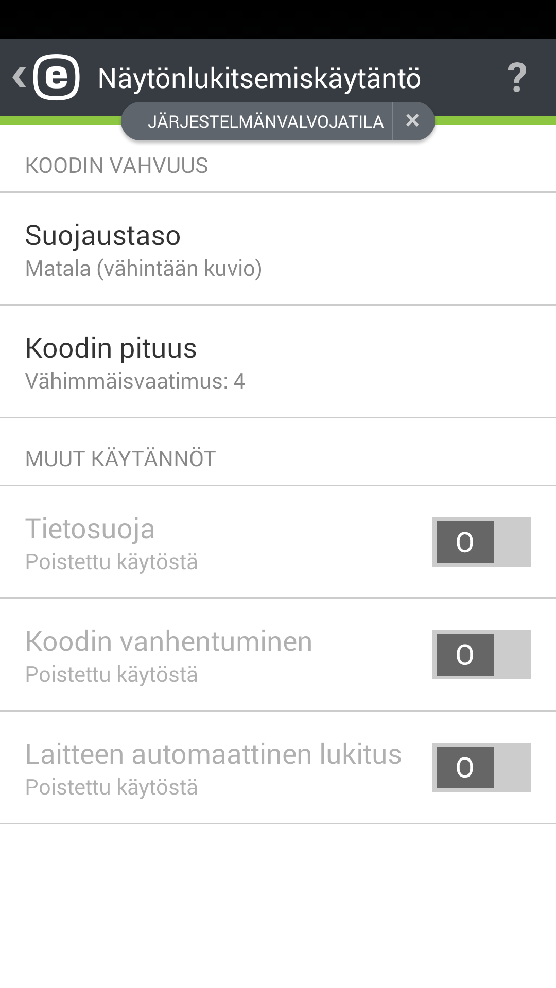 Näytönlukitsemiskäytäntö