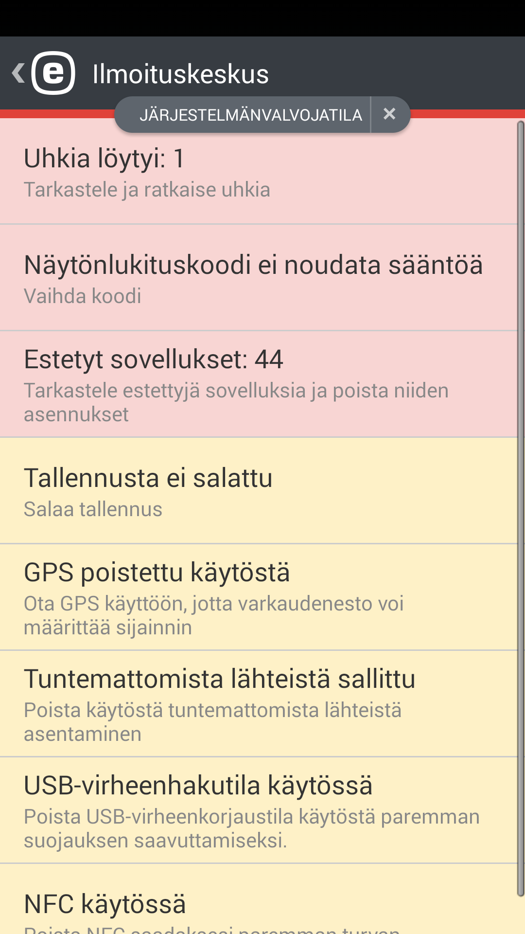 Laitteen asetusten käytäntö