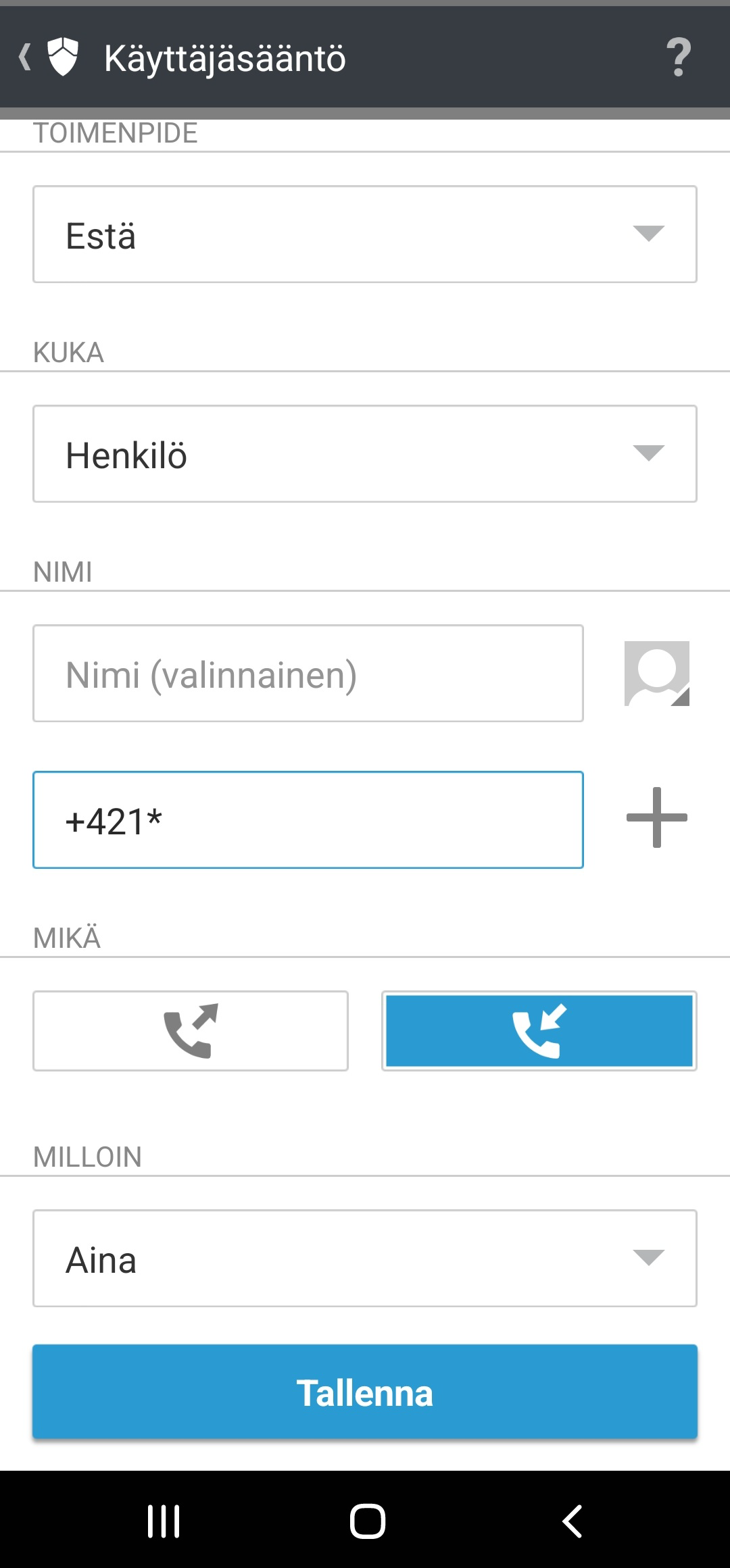Käyttäjäsäännöt Käyttäjäsäännöt