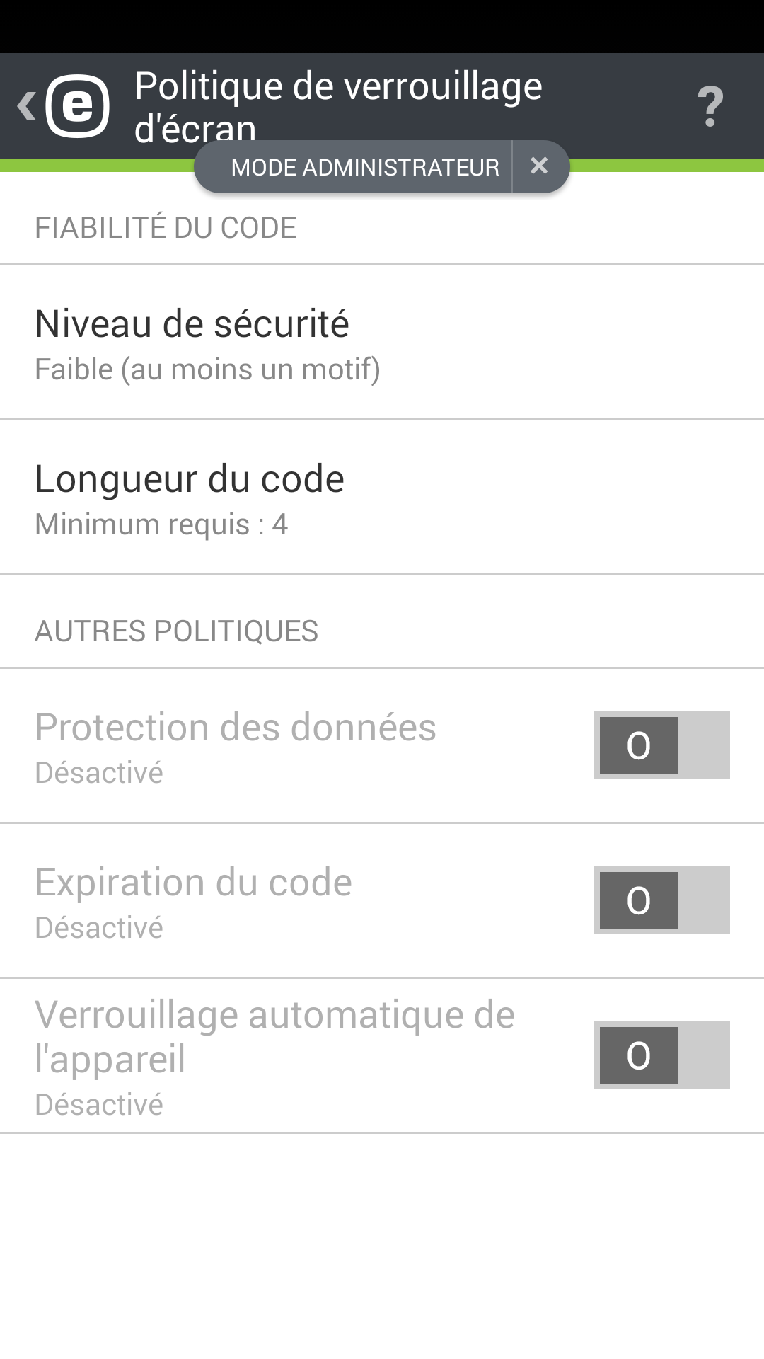 Politique de verrouillage d'écran