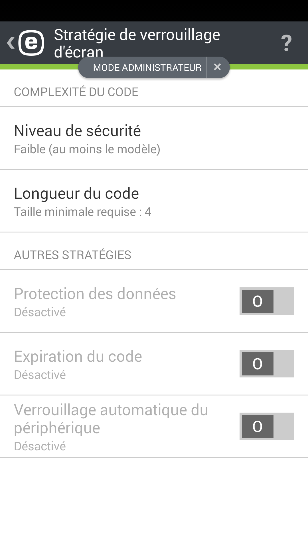 Stratégie de verrouillage de l'écran