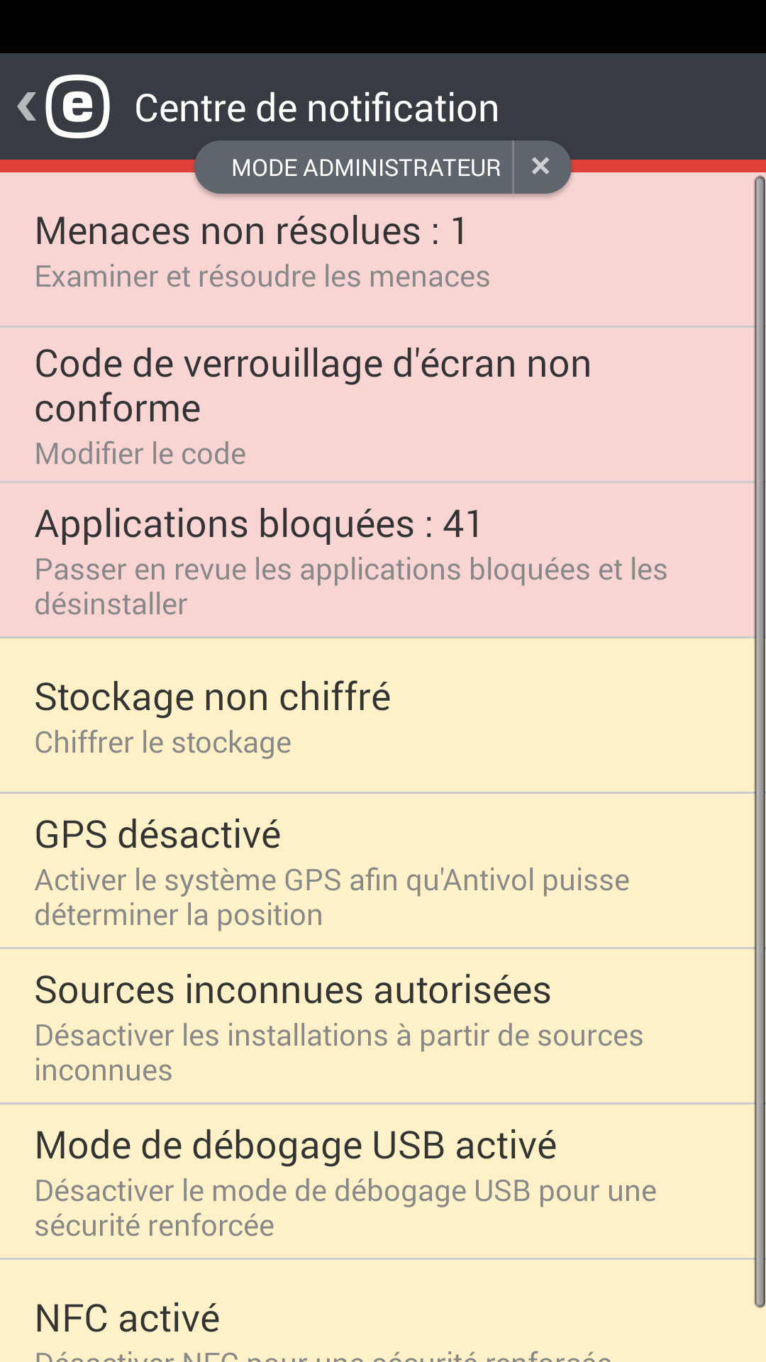 Stratégie relative aux paramètres de l'appareil