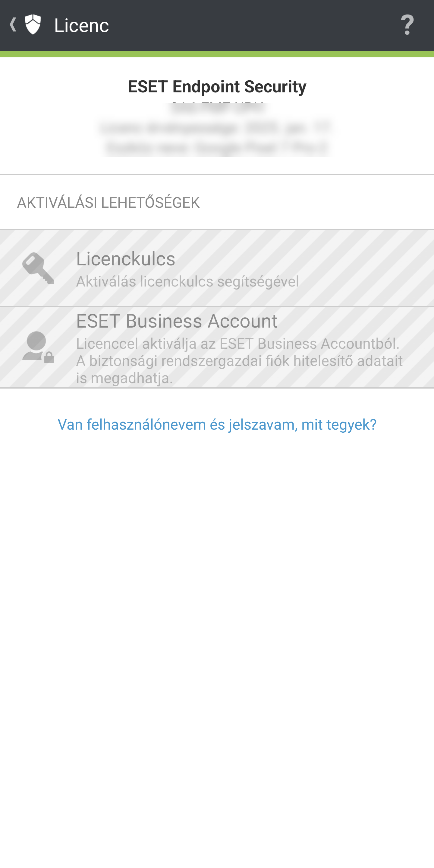 Aktiválási képernyő
