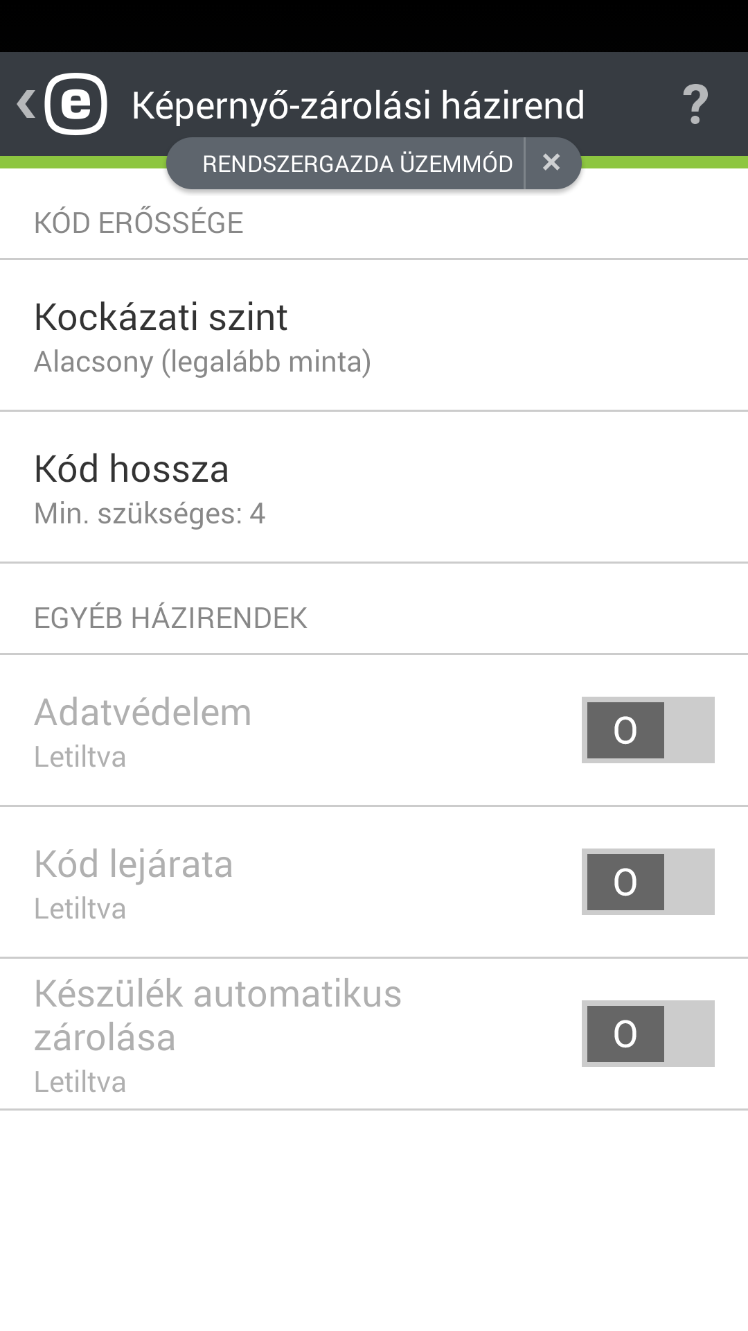 Képernyő-zárolási házirend