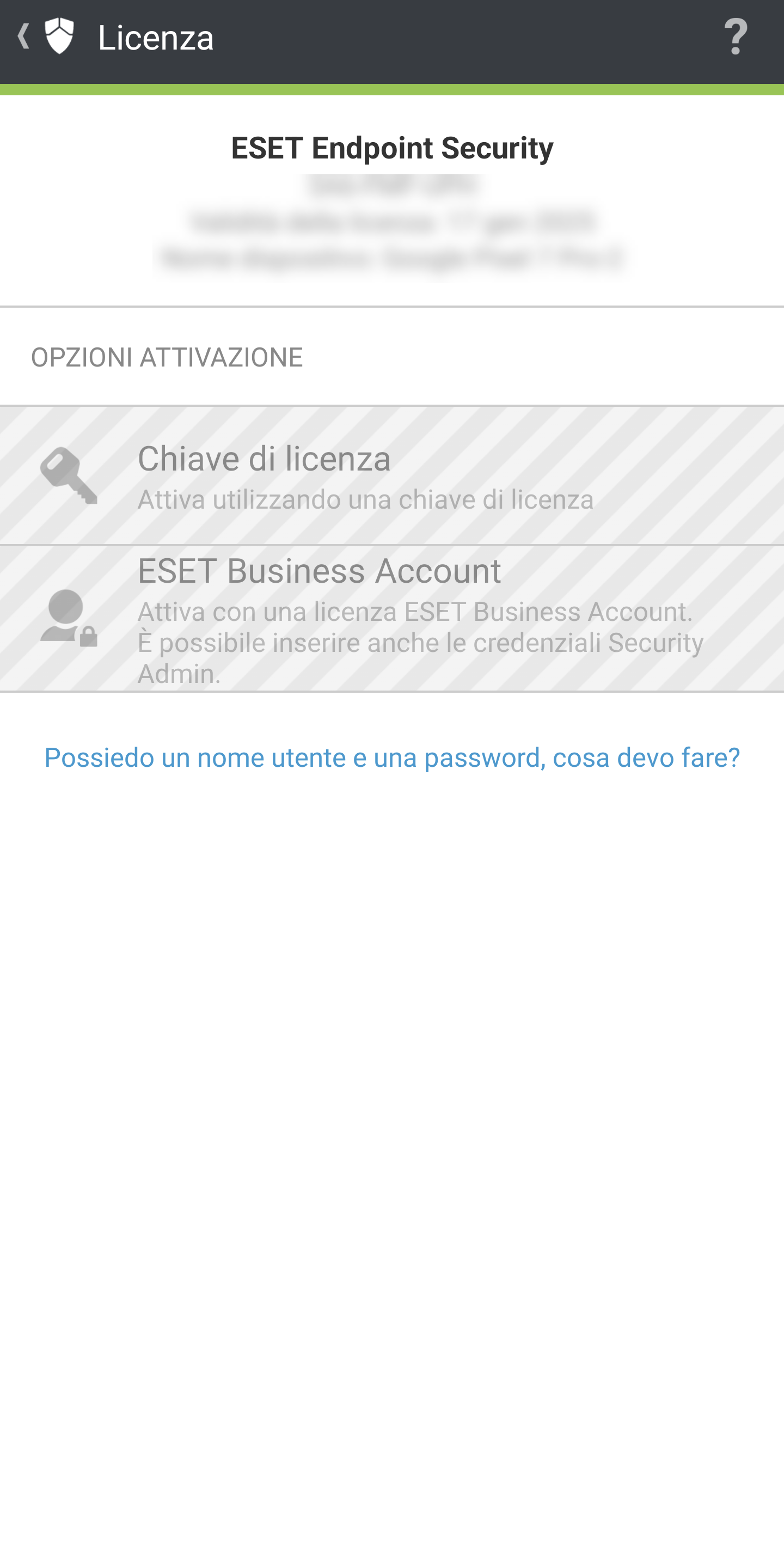 Schermo di attivazione