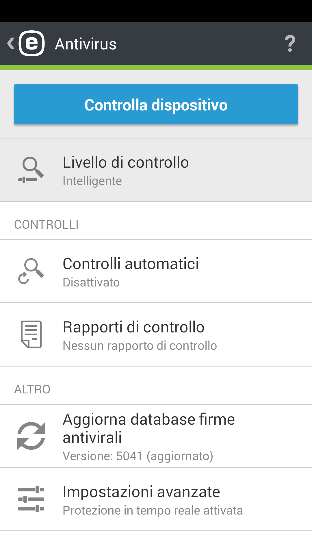 Opzioni di antivirus