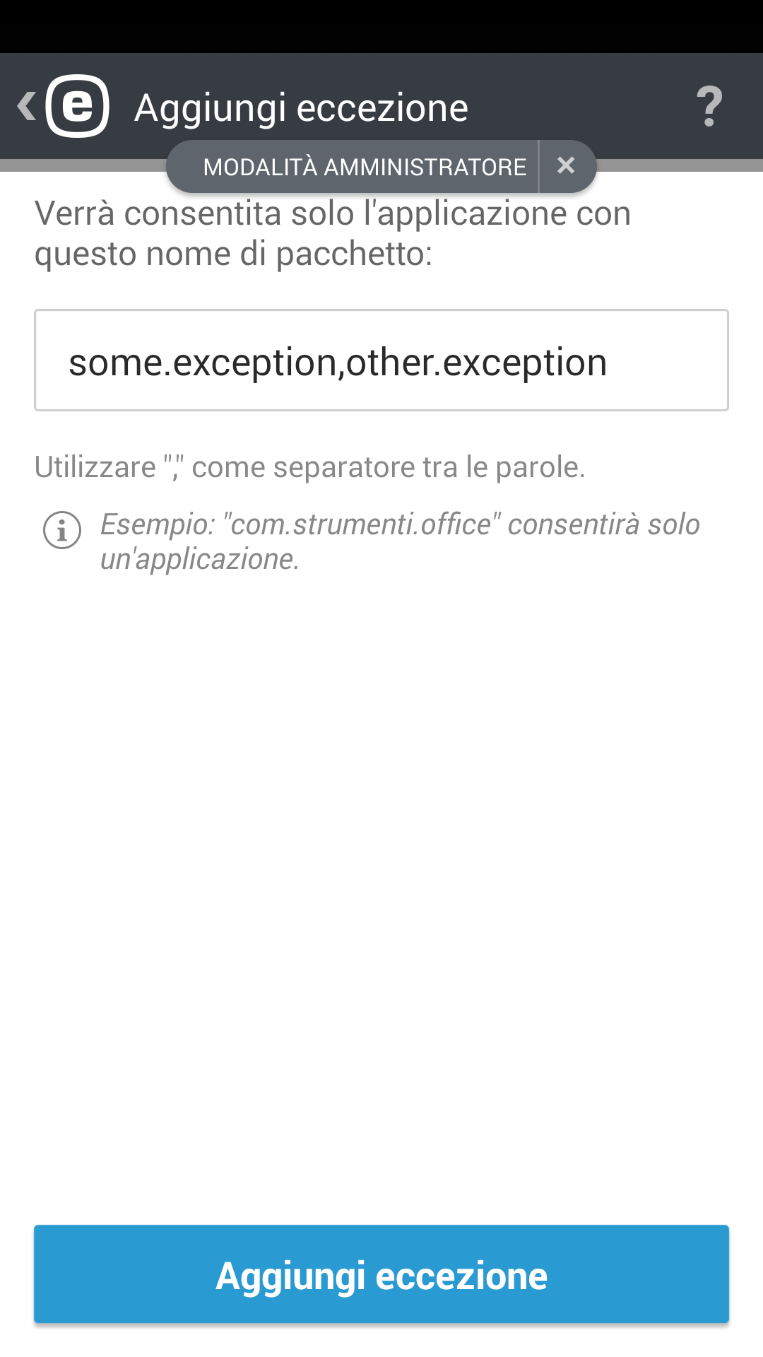 Aggiungi eccezione