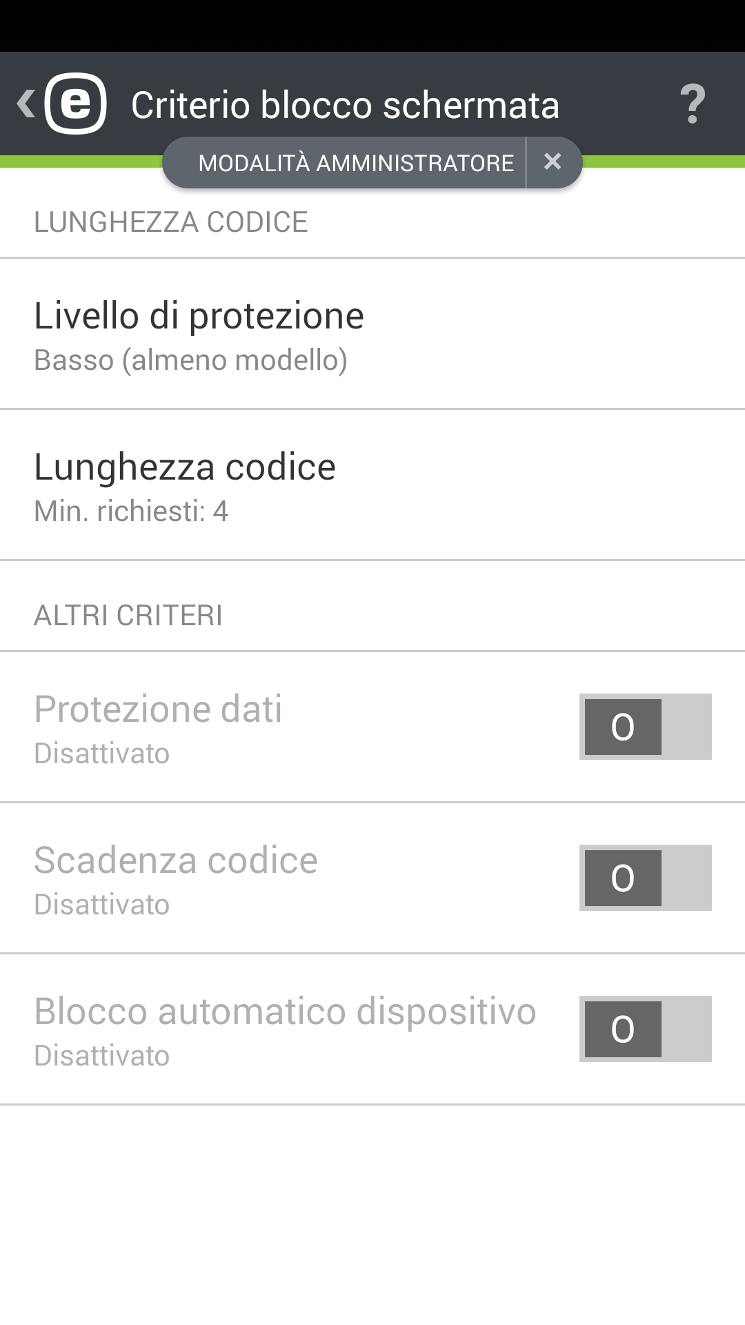 Criterio di blocco dello schermo