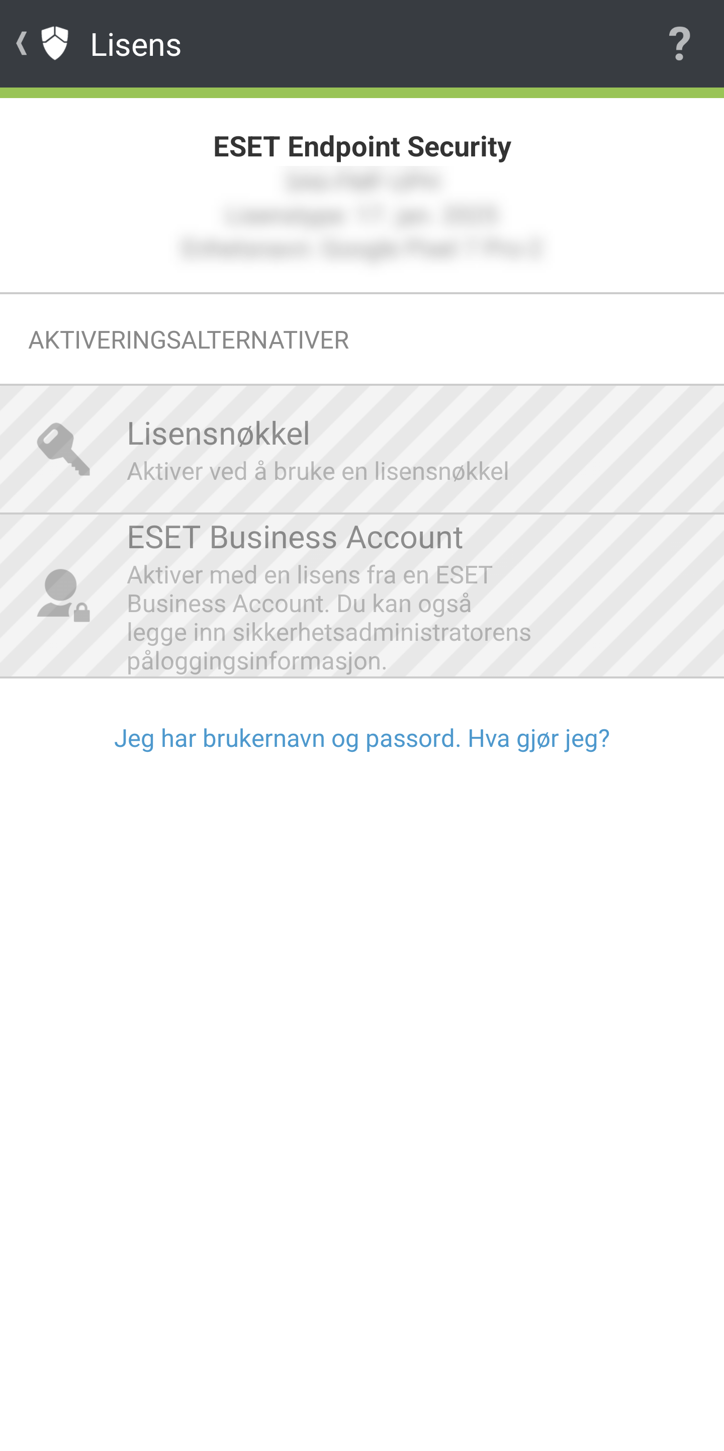 Aktiveringsskjerm