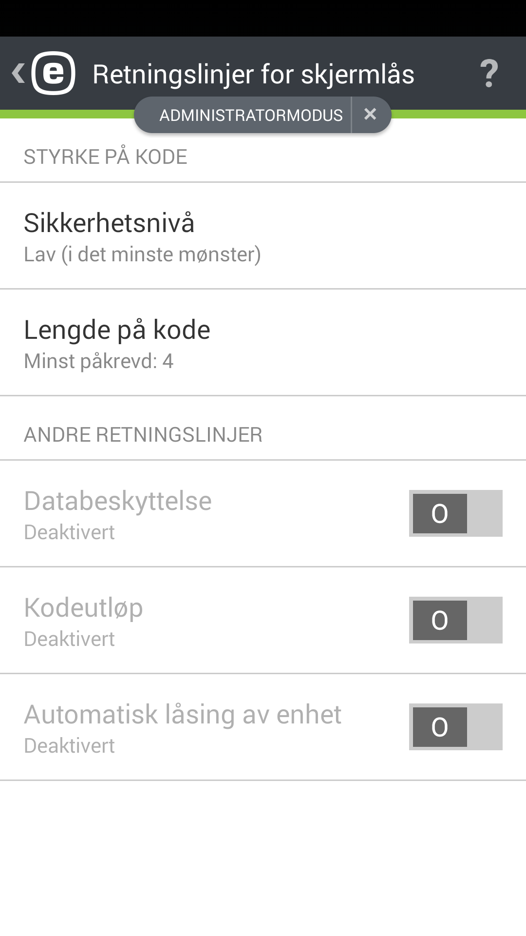 Retningslinjer for skjermlås Retningslinjer for skjermlås