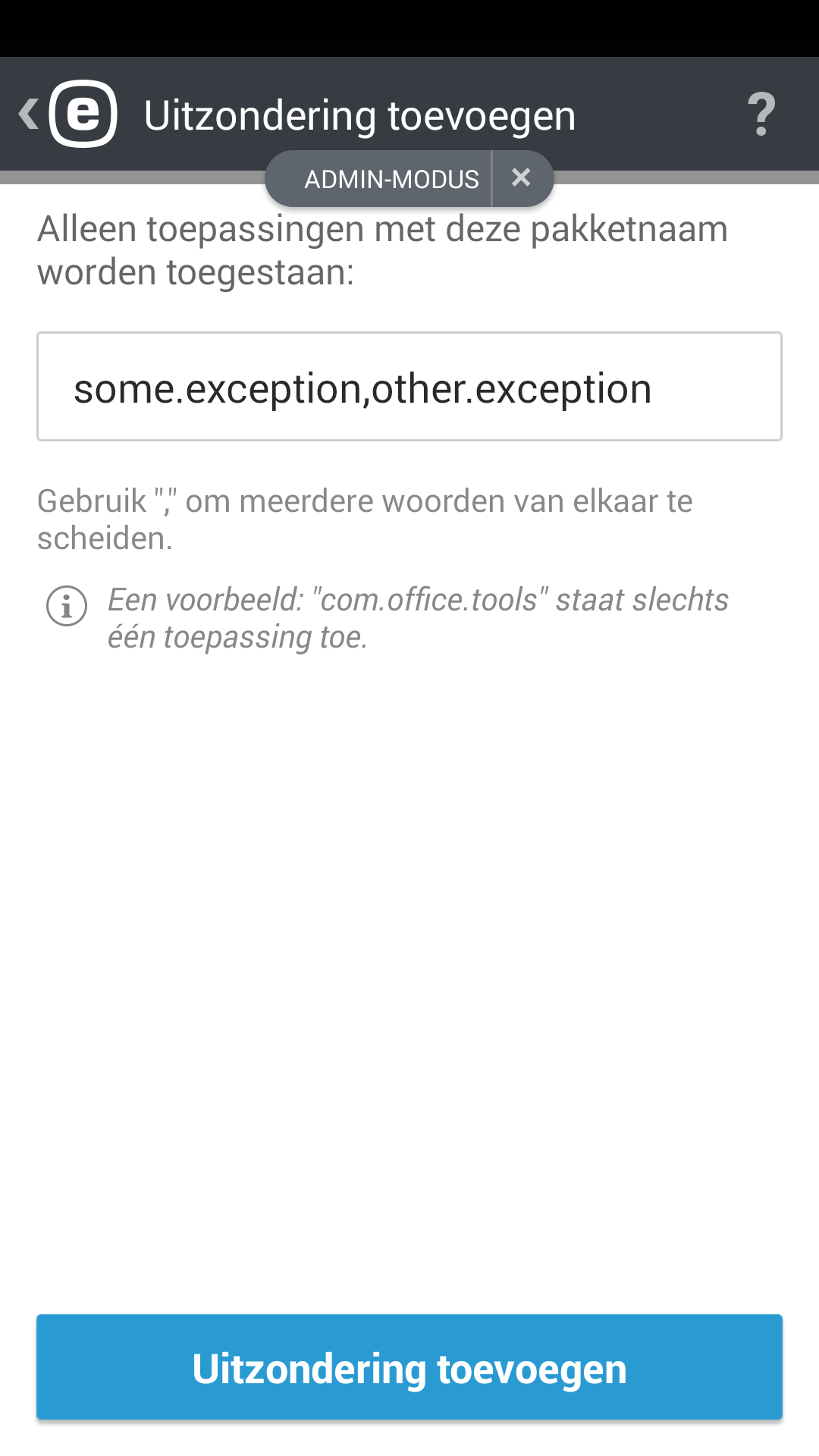Uitzondering toevoegen Uitzondering toevoegen