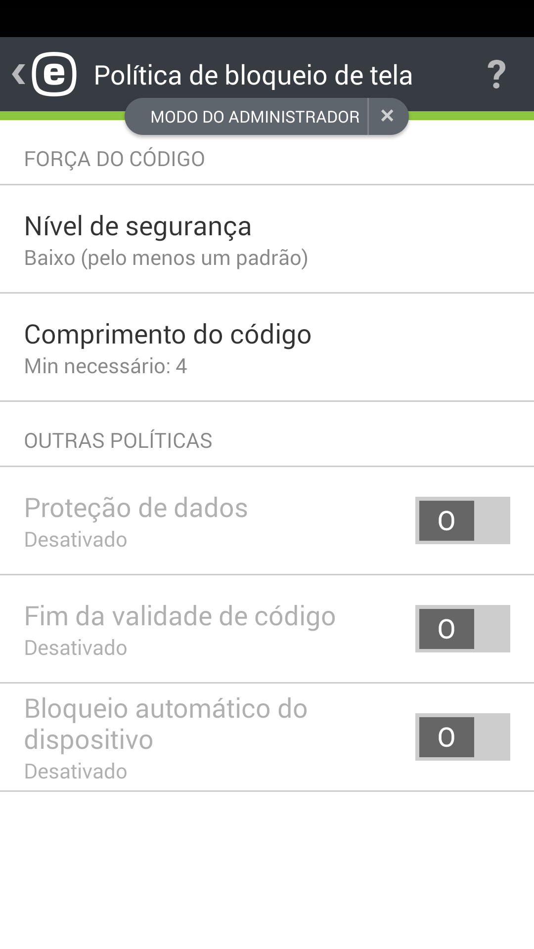 Política de bloqueio de tela