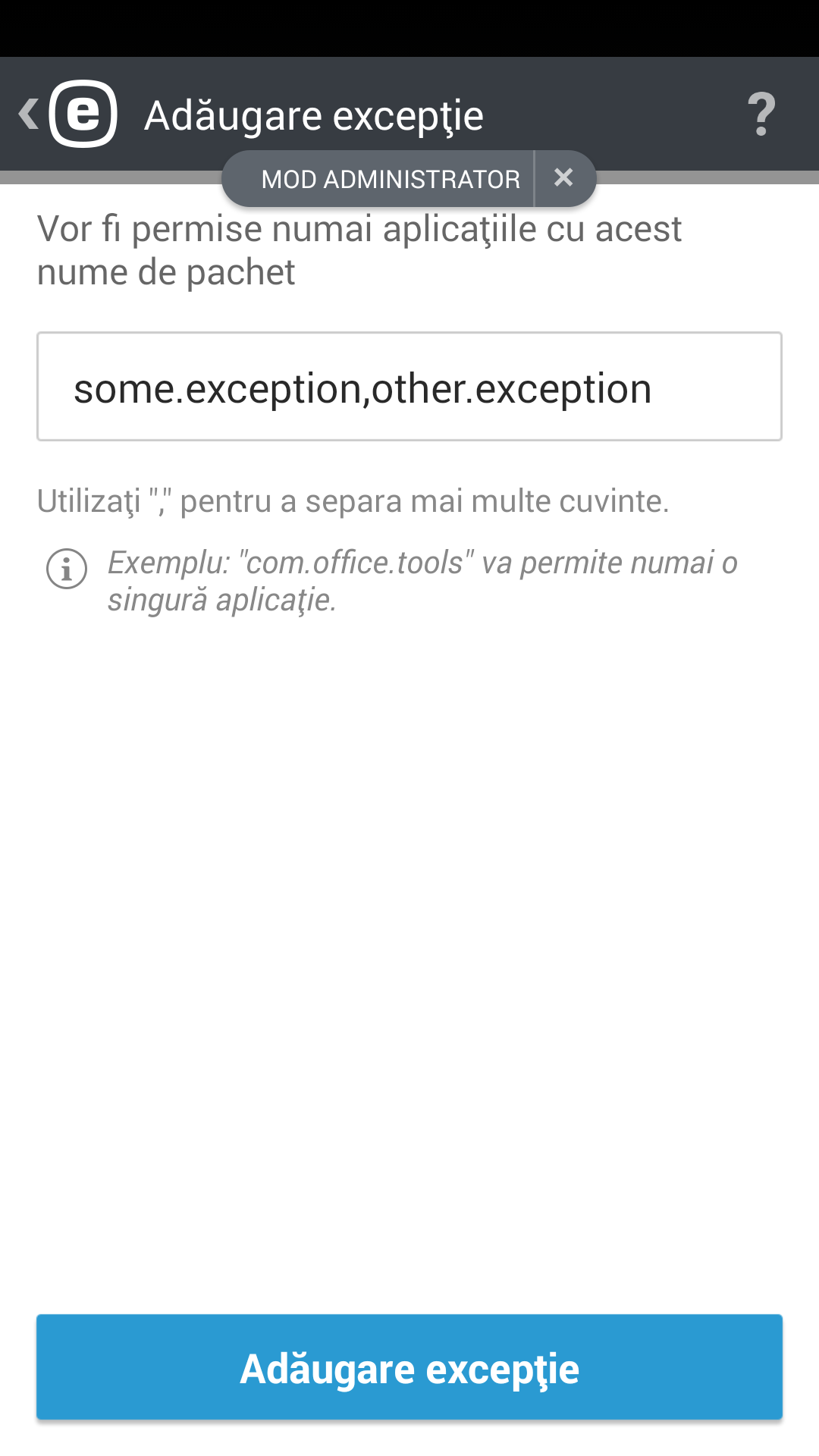 Adăugare excepţie