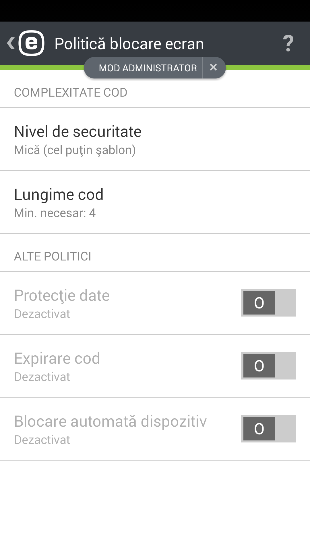 Politică blocare ecran
