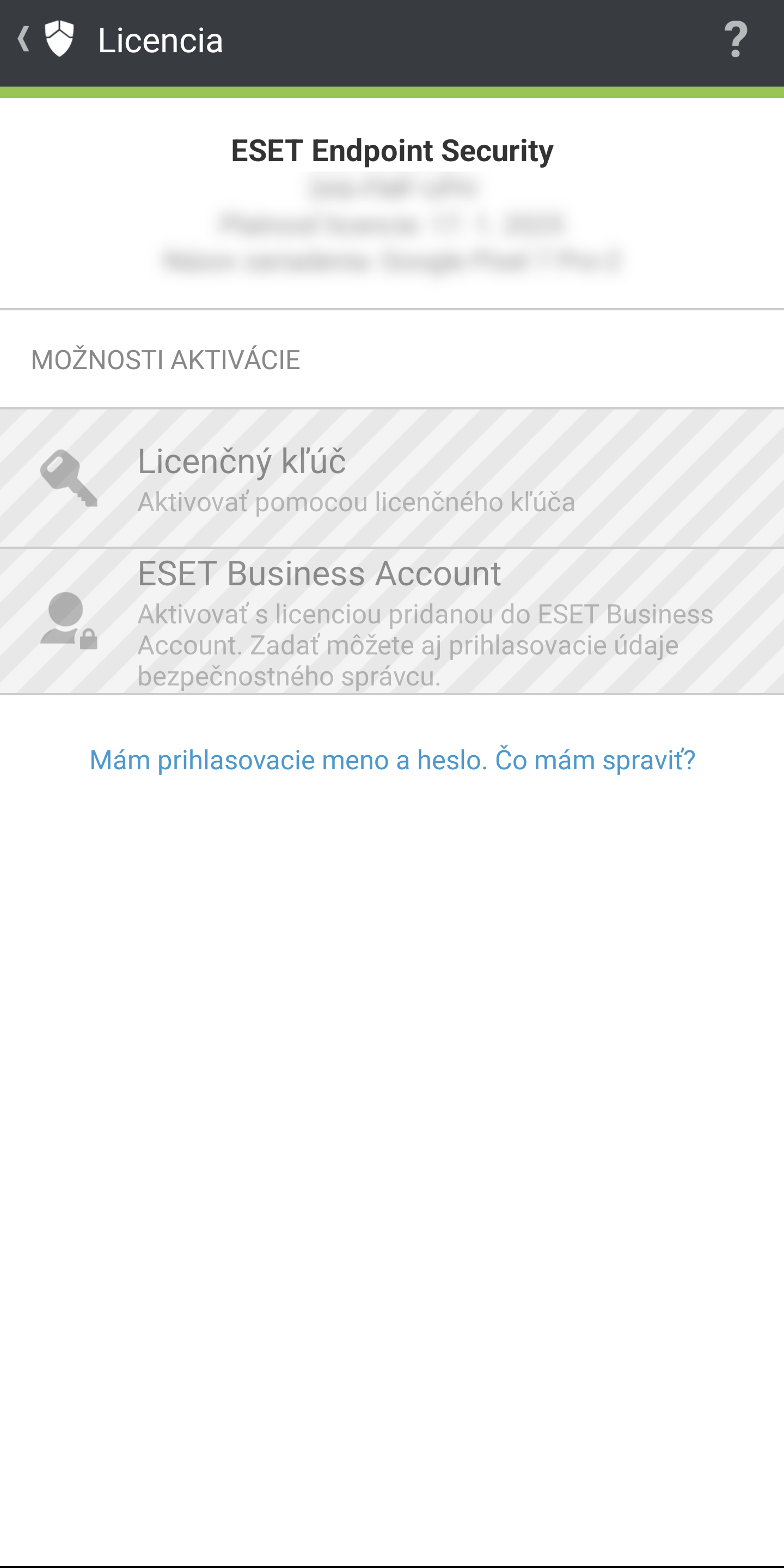Aktivačná obrazovka Aktivačná obrazovka