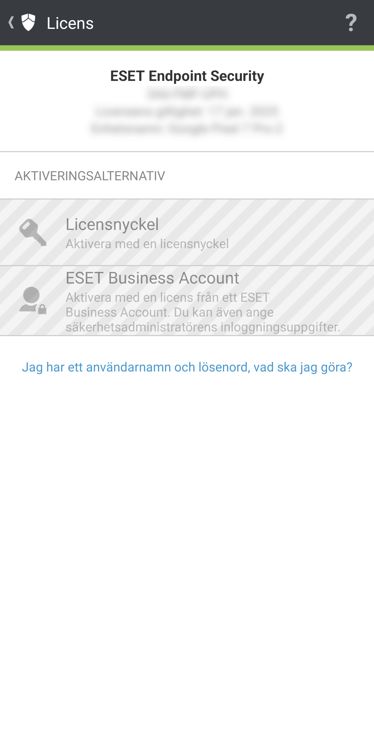 Aktiveringsskärm
