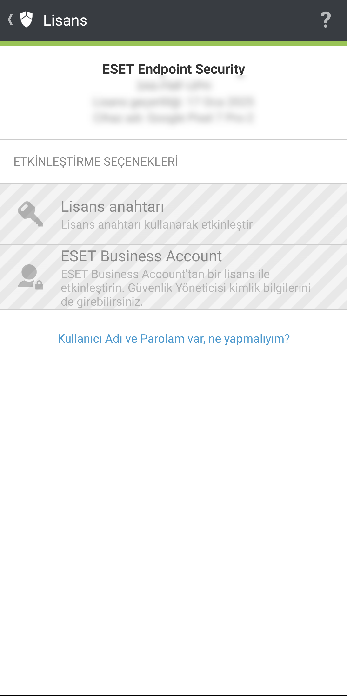 Etkinleştirme ekranı Etkinleştirme ekranı