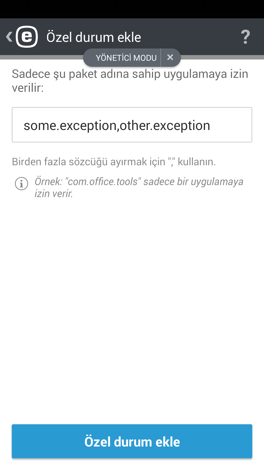 Özel durum ekle Özel durum ekle