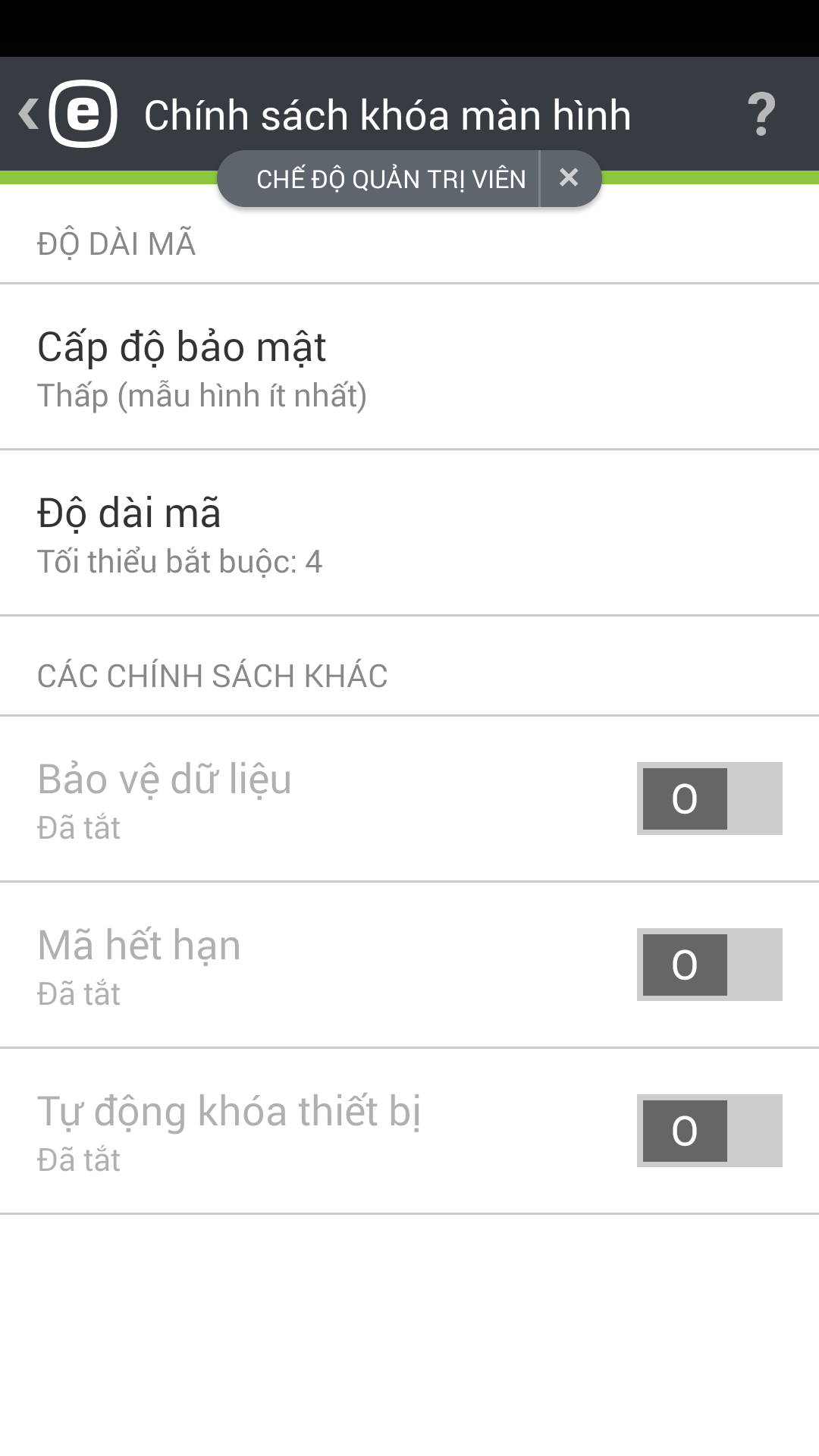 Chính sách khóa màn hình Chính sách khóa màn hình