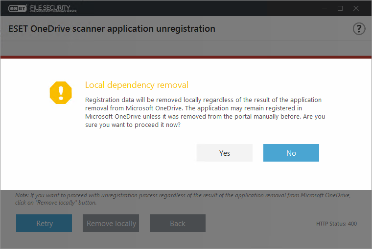 Odregistrace aplikace ESET OneDrive skener