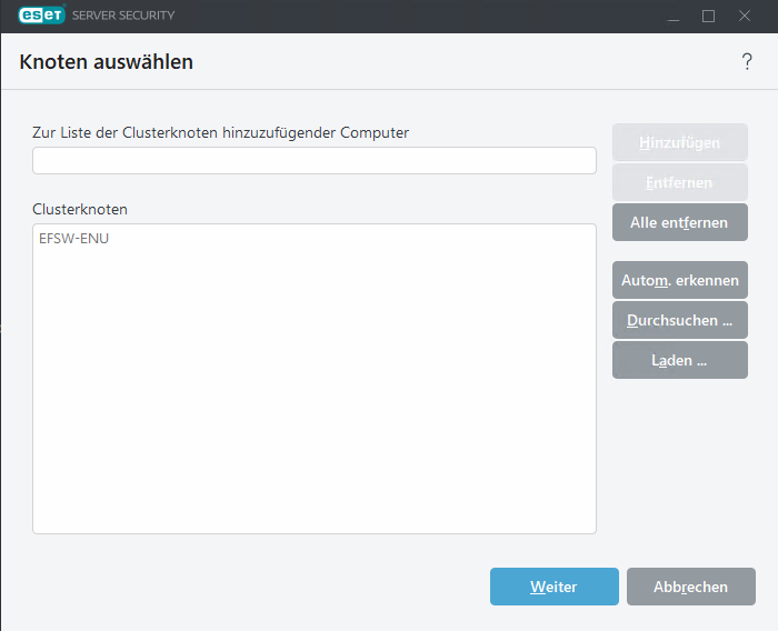 Clusterassistent – Knoten auswählen Clusterassistent – Knoten auswählen