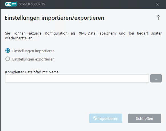 ESET Server Security Einstellungen importieren/exportieren