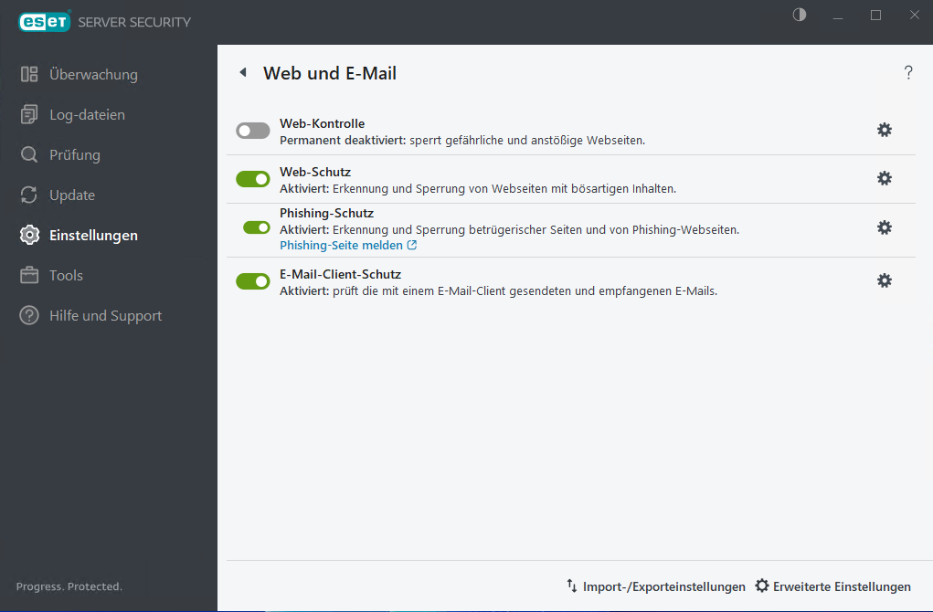 ESET Server Security Web und E-Mail ESET Server Security Web und E-Mail