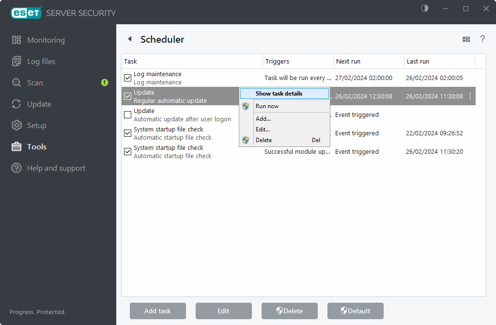 ESET Server Security Scheduler ESET Server Security Scheduler