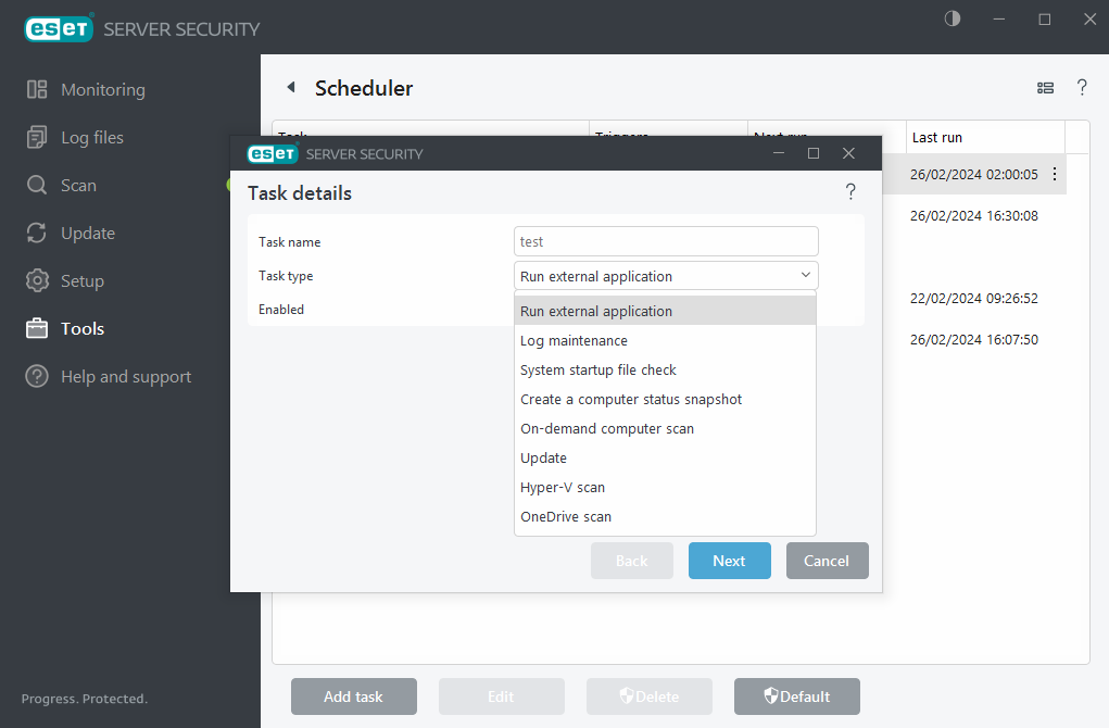 Scheduler add new task