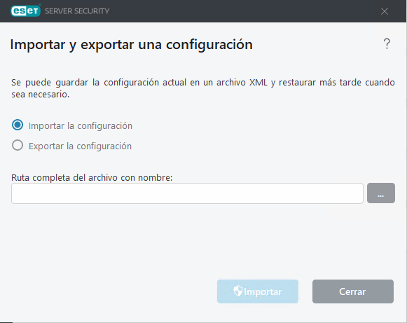 ESET Server Security Importar y exportar una configuración